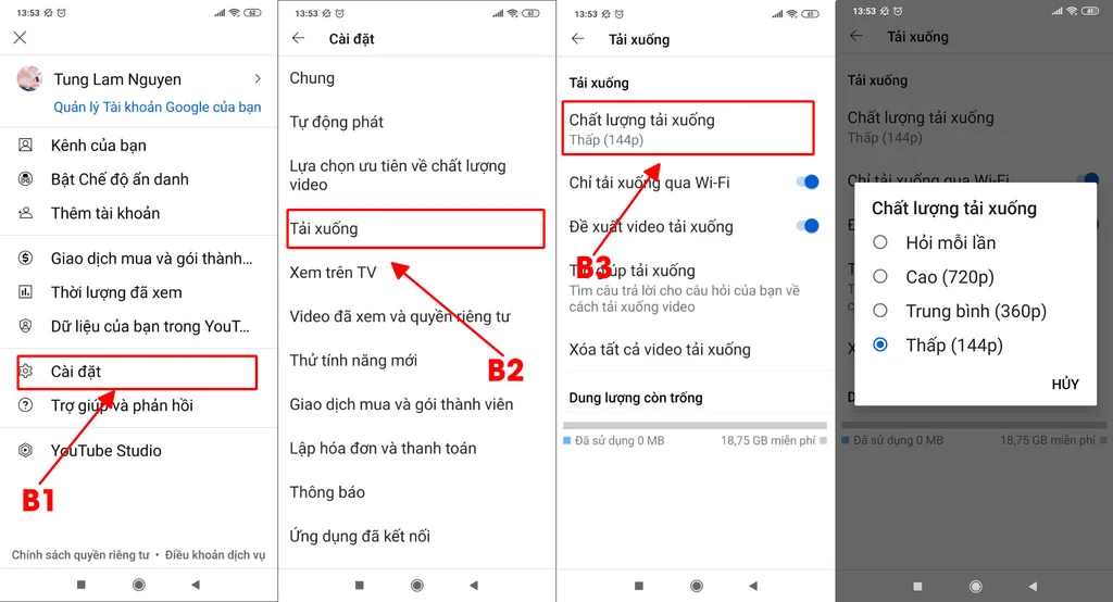 Cài đặt chất lượng tải video xuống