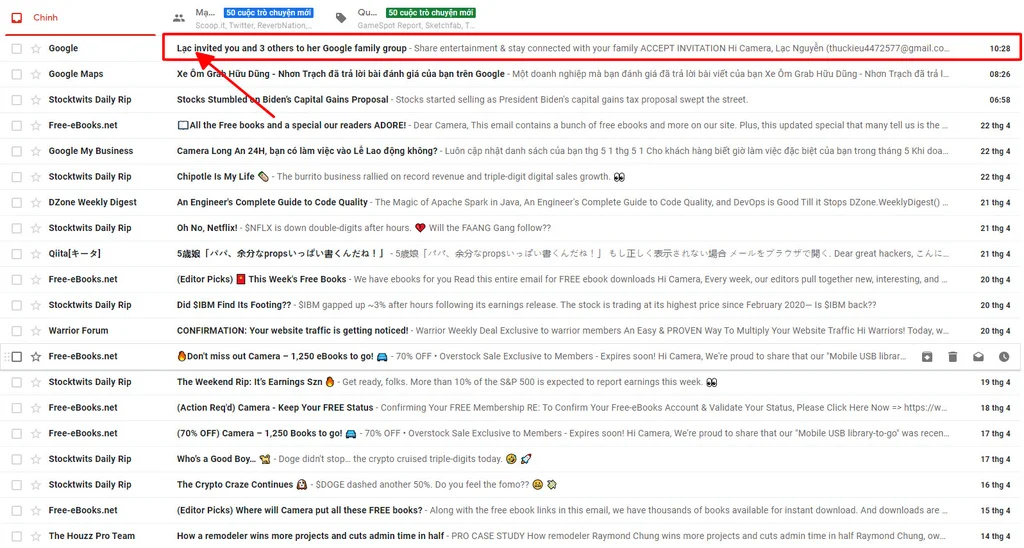 Check mail để chấp nhận lời mời
